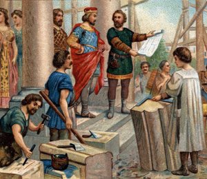 Historické epizody slavných měst: Clovis elit Paris jako trvalé bydliště (v roce 508). Chromolitografie 19. století. od Unknown artist