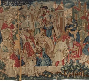Historie Saint Piat a Saint Eleuthère, scéna 4: Hirineus ničí idol lidí z Tournai od Unknown artist
