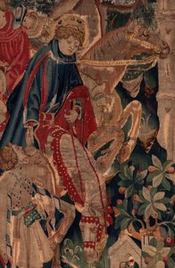 Historie Saint Piat a Saint Eleuthère, scéna 8, centrum detailů. Jezdci. od Unknown artist