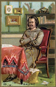 Honoré de Balzac (1799 - 1850) ve své kanceláři. Chromolitografie 19. století. od Unknown artist