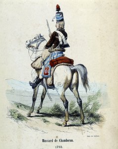Hussard de Chamborant z roku 1793 na koni. od Unknown artist