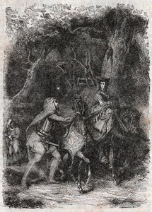 Hypalca Arreted by Rodomont – 1851 rytina z „“Furious Roland““ (Orlando furioso) (16. století) od Ludovica Ariosta, známého jako Ariosto – vydání přeložené z italštiny hrabětem z Tressanu a vydané Gustavem Harvardem 1851 od Unknown artist