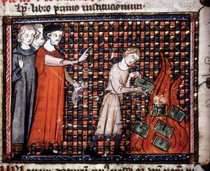 Obrazoborci házeli do ohně miniaturní rukopisy. Rukopis 14. století. od Unknown artist