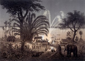 Osvětlení řeky během festivalu Bassac, siamský Laos. V „“Atlasu průzkumné plavby v Indočíně uskutečněné v letech 1866-1868““ vydaném pod vedením F. Garniera 1873. od Unknown artist