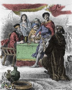 Ilustrace pro „Ivanhoe“ od Waltera Scotta (1771-1832), skotského spisovatele: Ivanhoe je napaden saským rytířem Brianem de Bois Guilbertem. od Unknown artist