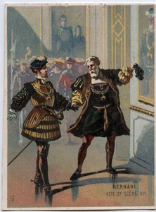 Ilustrace „“ Ernani“ od italského skladatele Giuseppe Verdiho (1813 - 1901), dějství 3, scéna VI opera vytvořená v roce 1844 po tragédii „“ Hernani““ od Victora Huga. Chromolitografie konce 19. století. od Unknown artist