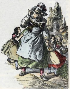 Ilustrace pohádky „Dobrá máma ovečka““. V „“ Pohádky z domova pro nejmenší““. Anonymní rytina 19. století. od Unknown artist