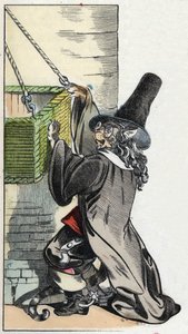 Ilustrace příběhu „Strašný Raminagrobis a myši“““ postava kreslí bajky Jeana de la Fontaina. V „“ Pohádky z domova pro nejmenší““. Anonymní rytina 19. století. od Unknown artist