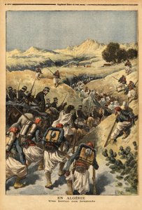 V Alžírsku prapor organizovaný celým praporem Zouaves, posíleným kavalérií, aby zajal Areskiho ben Bashira, třikrát odsouzeného k smrti alžírským soudem. Rytina v „“ Le petit journal““ 23. 12. 1893. Selva sbírka. od Unknown artist