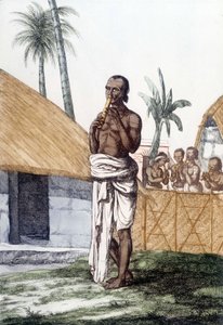 Indická kultura a civilizace: hudebník hrající na flétnu bansuri, tradiční hudební nástroj, Indie. Rytina 1808. od Unknown artist