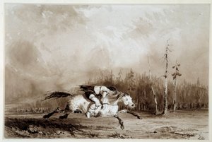 Indián z Ameriky: „“ Kůň cválající nesoucí svázaného muže““ Anonymní kresba. 19. století La Rochelle, Musee du Nouveau Monde od Unknown artist