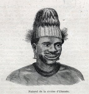 Domorodí obyvatelé Nové Guineje (Nová Guinea): přírodní z řeky Utamate. Gravírování v „The Illustrous Universe“ od Unknown artist