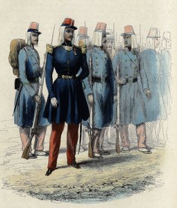 Pěchota francouzské armády v roce 1830 v Alžírsku, důstojník, poddůstojníci a vojáci, V „“L