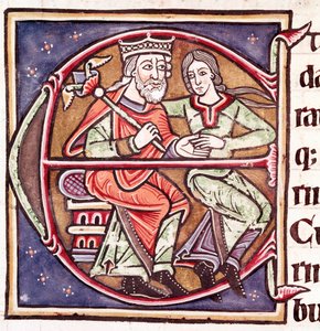 Počáteční písmeno E s Davidem a Batšebou (miniatura od Unknown artist