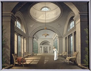Interiér voliéry v Pavlovském paláci. Anonymní malování. Akvarel a tuš, polovina 19. století. Klasicismus. Státní muzeum pod širým nebem Palác Pavlovsk, Petrohrad. od Unknown artist