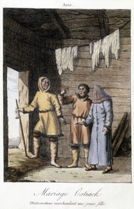 Prostředník smlouvání s mladou dívkou o svatbu Ostiak (Khanty nebo Khante) (kmen paleosibiřských lovců usazený v lesní oblasti středního údolí Ob). od Unknown artist