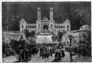 Mezinárodní výstava Nice: palác výstavního světla s elektrickým světlem. Gravírování v „“Le Monde Illustré““ od Unknown artist