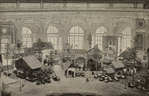Mezinárodní pavilon na Mezinárodní výstavě ve Vídni, Rakousko, rytina z Huberovy fotografie z L