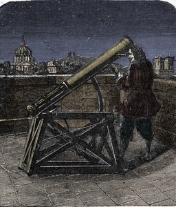 Isaac Newton (1642-1727) anglický fyzik pomocí svého dalekohledu. od Unknown artist