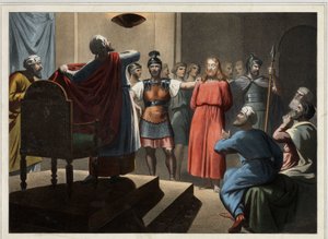 Ježíš před Kaifem. Anonymní rytina z poloviny 19. století. od Unknown artist