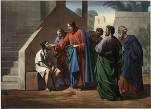 Ježíš bojovník, muž od narození slepý. Anonymní rytina z poloviny 19. století. od Unknown artist