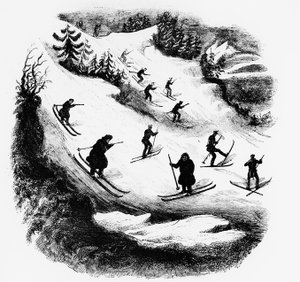 Jeux du Nord: lyžaři po stopě - rytina, konec 19. století. od Unknown artist