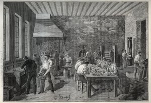Klenoty: továrna na ocelové šperky. Rytina z roku 1885 v „“Les arts et metiers illustres““ od Adolphe BITARDA. od Unknown artist