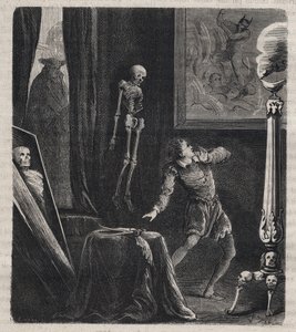 John Chatel (Chastel) (1575-1594) zavřený jezuity v meditační komnatě - před jeho pokusem o atentát na francouzského krále Jindřicha IV. dne 27. prosince 1594. Rytina z roku 1879 v „Histoire des societes secretes, politiques et religieuses“ podle od Unknown artist