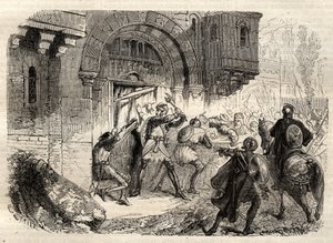 John II Comnenus, byzantský císař - Císař Jan II Comnene (1087-1143) v čele Řeků, kteří řídili dveře jeho paláce v Konstantinopoli - rytina v „“ Illustrous Popular Dictionary““ - 1864 - od Josepha Decembra a Edmonda Alloniera - od Unknown artist