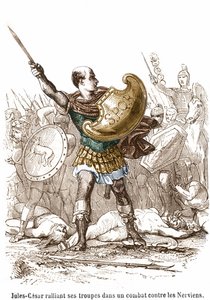 Julius Caesar shromažďující své jednotky v boji proti Nervienům - rytina od Unknown artist
