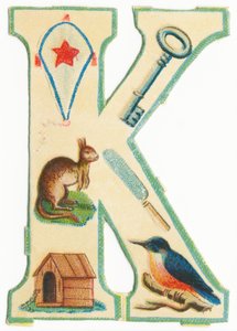 K: drak, klíč, klokan, nůž, psí bouda, ledňáček (barva litho) od Unknown artist