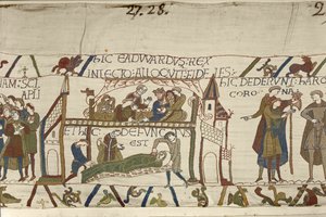 Král Edward Vyznavač na smrtelné posteli, tapisérie z Bayeux (vlněná výšivka na plátně) od Unknown artist