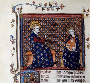 Král Ludvík IX. (1214-1270) učí mistra krále svého syna, budoucího miniaturu Filipa III. z rukopisu ze 14. století. Chantilly, Conde Museum od Unknown artist