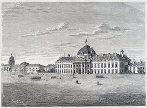 Vojenská škola Invalidovny při pohledu z Champ de Mars - rytina, c.1830 od Unknown artist