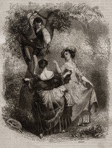 Sbírání třešní – ilustrace pro vyznání“ Jean-Jacques (Jean Jacques) Rousseau (1712-1778) – rytina z roku 1849 od Unknown artist