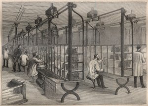 Dopisová pošta: třídění obálek v Hotel des Posts v Paříži - rytina v „La Science francaise““ od Unknown artist
