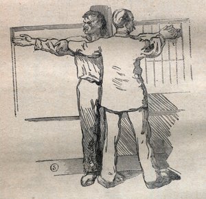 Soudní antropometrie nebo bertillonnage, metoda Alphonse Bertillona (1853-1914): měření velkého velkého kalibru zbraní - Rytina v „La Science francaise“ od Unknown artist