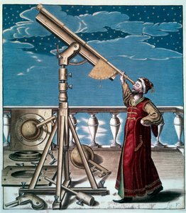 Astronom: muž sleduje hvězdy v astronomické lunetě - Rytina ze 17. století - Paříž, B. N. - Astronom: Muž sleduje hvězdy v dalekohledu - Rytina od Unknown artist
