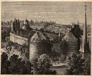 Le Chateau a Fougeres - Bretaň - Francie - rytina “” PATRIE” - PECTUREQUIREQUE POPIS FRANCIE V 6 SVAZTECH LUCIEN HUARD - konec 19. stol. od Unknown artist