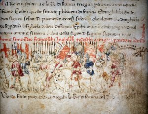 Liga Francouzů, Angličanů, Němců a Maďarů proti Turkům v roce 1391 – v „“ Croniche del Sercambi“, kolem roku 1400. Národní archiv, Lucca. od Unknown artist