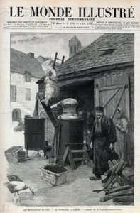 Domácí palírny – domácí destilace v Paříži v roce 1895 – rytina v „Le Monde Illustré““ č. 1993 z roku 1895 od Unknown artist