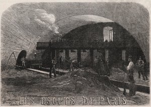 Stoky Paříže: Velká komora a kovářské dílny Most Notre Dame (Notre-Dame) - rytina v „“Le Monde Illustré““ od Unknown artist