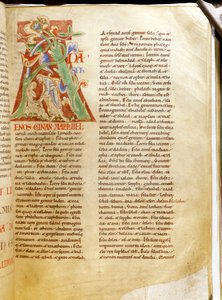 Lettrine: písmeno „A“ představující stvoření Adama (bible of a harding). Miniatura rukopisu „“Treats sur la Trinite de Saint Augustine““ z opatství Citeaux od Unknown artist