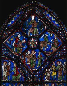 Život svatého Jakuba Většího, horní část okna, vitráže (12. století), katedrála v Chartres (Seznam světového dědictví UNESCO od Unknown artist