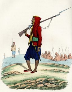 Lehká pěchota Emira Abd-el-Kadera, odpor francouzské armády Afriky během expedice do Alžíru v roce 1830. In “” Storia d