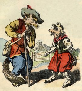 Malé dítě mluví s mistrem Foxem. Ilustrace příběhu „Bon medor a malý Chevrette““. V „“ Pohádky z domova pro nejmenší““. Anonymní rytina 19. století. od Unknown artist