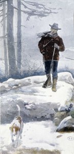 Osamělý lovec se psem v zasněžené krajině, konec 19. století od Unknown artist