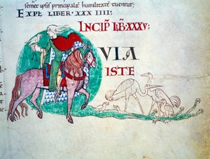 Lord má na lovu sokola. Miniatura středověku. Rukopis „Moralia in Job““ z opatství Citeaux pro papeže Gregoire I od Unknown artist