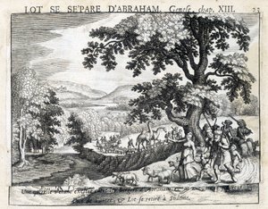 Loth se odděluje od Abrahama - Bible, rytina od Unknown artist