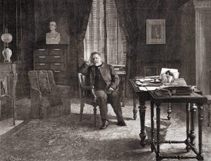 Louis Pasteur ve své kanceláři v ústavu. 19. století rytina. od Unknown artist